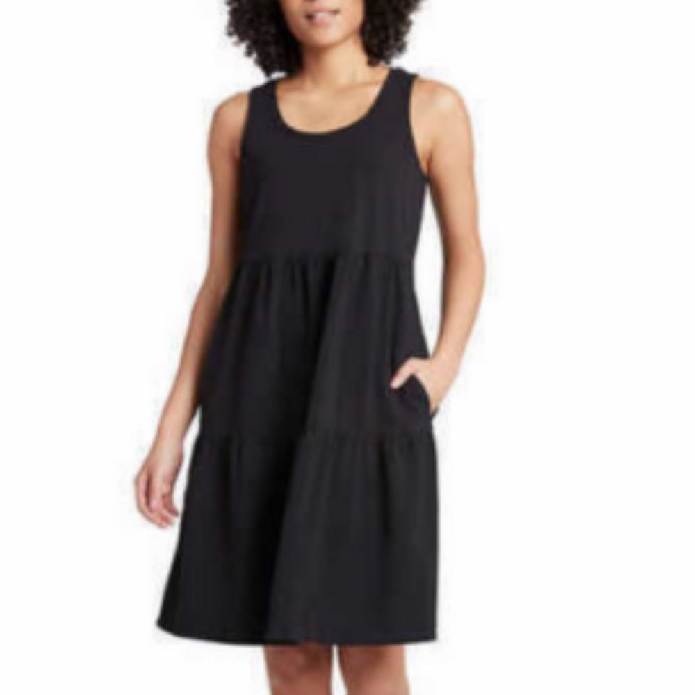 Frye Black Sleeveless Tiered Mini Dress with Pockets